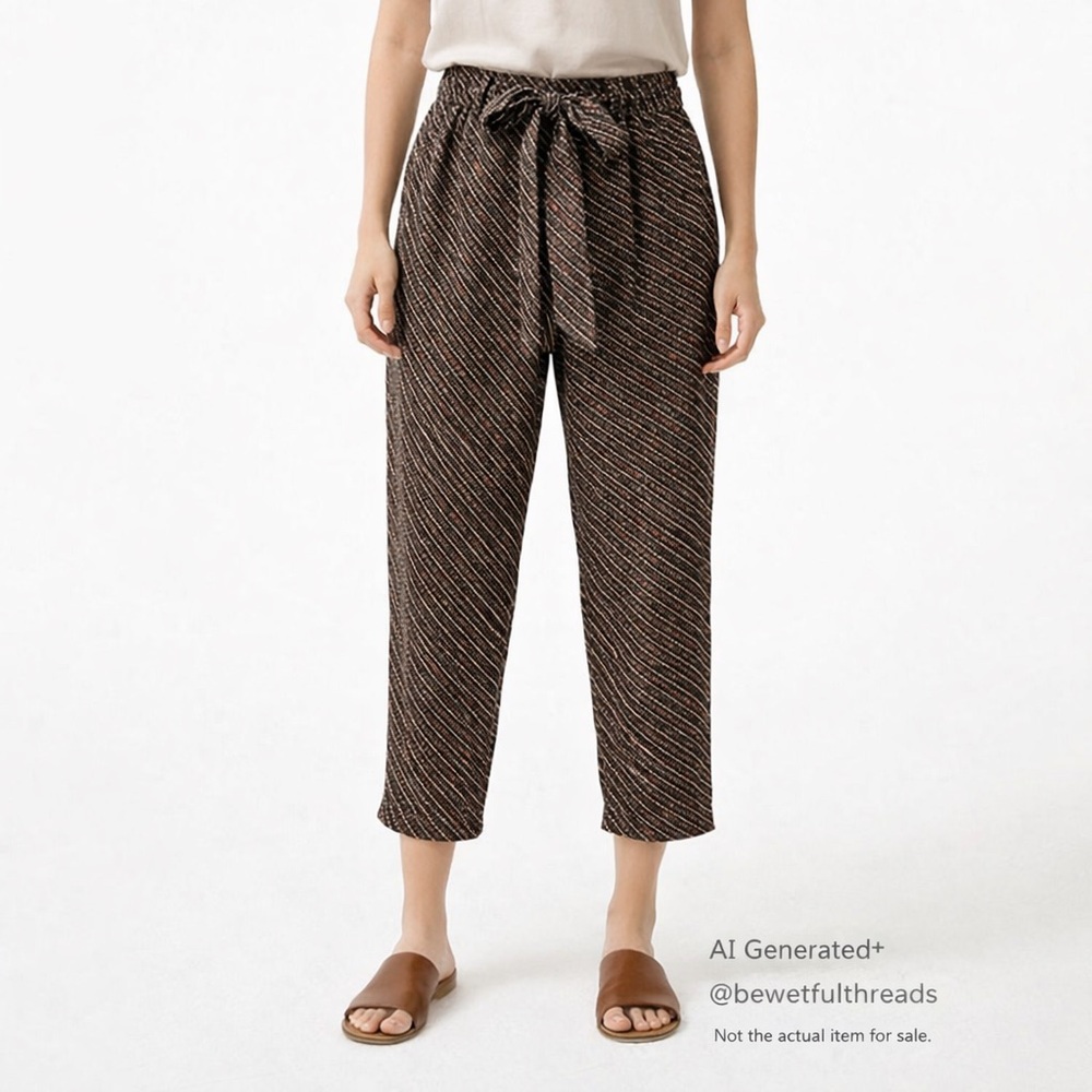 Carly Jean M Brown Tan Tie Waist Crop Pants Boho Minimalist